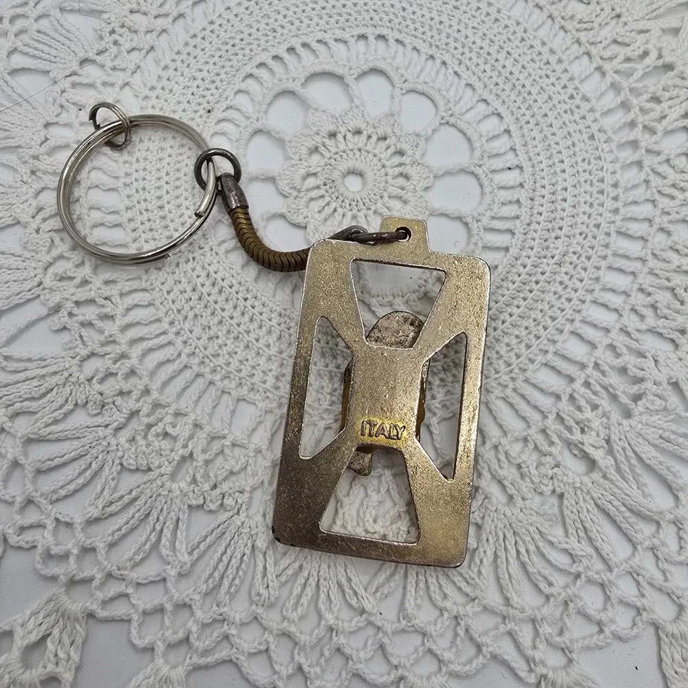 Vintage Madonna and Child Pendant Key Chain Rectangular Virgin Mary Medal